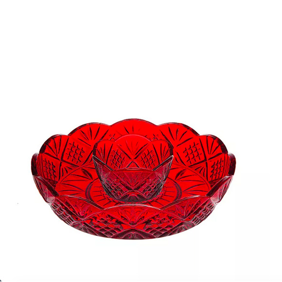 GODINGER Dublin Ruby Red Crystal Chip and Dip Serving Bowl Set of 2 Holiday NEW - Picture 1 of 5